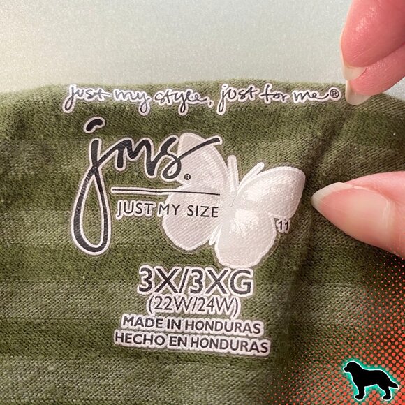 JMS Just My Size Army Green Striped Shirt Top with Distressed Collar Size 3X 22 - Picture 3 of 3